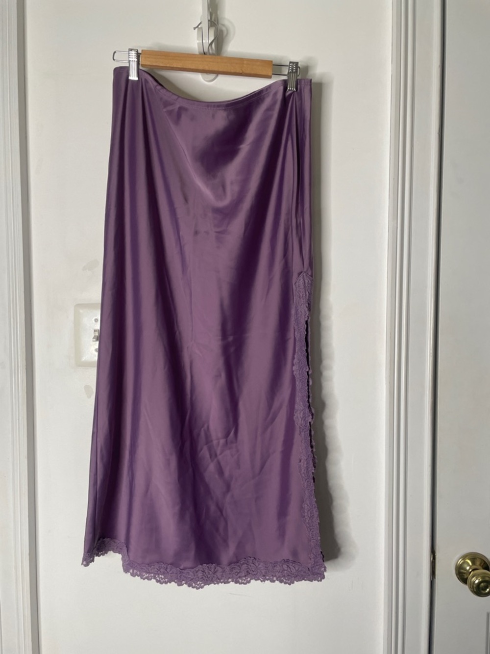 Target Lavender/Purple Satin Midi Skirt with Lace Hem